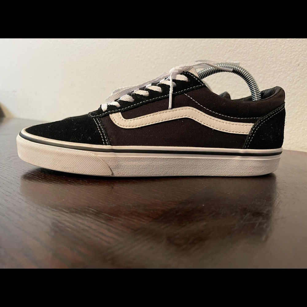 MENS VANS OFF THE WALL OLD SKOOL BLACK CANVAS WHITE SKATE SNEAKERS Size 9 500714